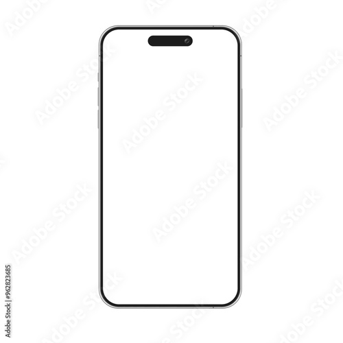 iPhone 15 16 Pro Max mobile phone smartphone device mockup template. Modern blank screen calling equipment isolated realistic vector illustration
