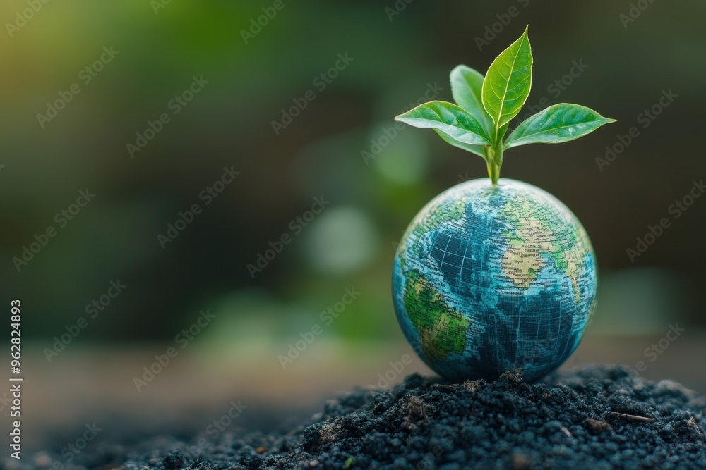 Straightforward Design of Small Plant on Warming Globe with Space for Text Straightforward Design of Small Plant on Warming Globe with Space for Text