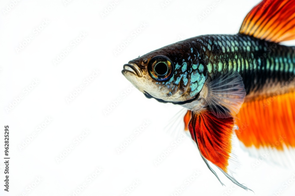 Mystic portrait of Guppy Fish in studio, isolated on white background Mystic portrait of Guppy Fish in studio, isolated on white background