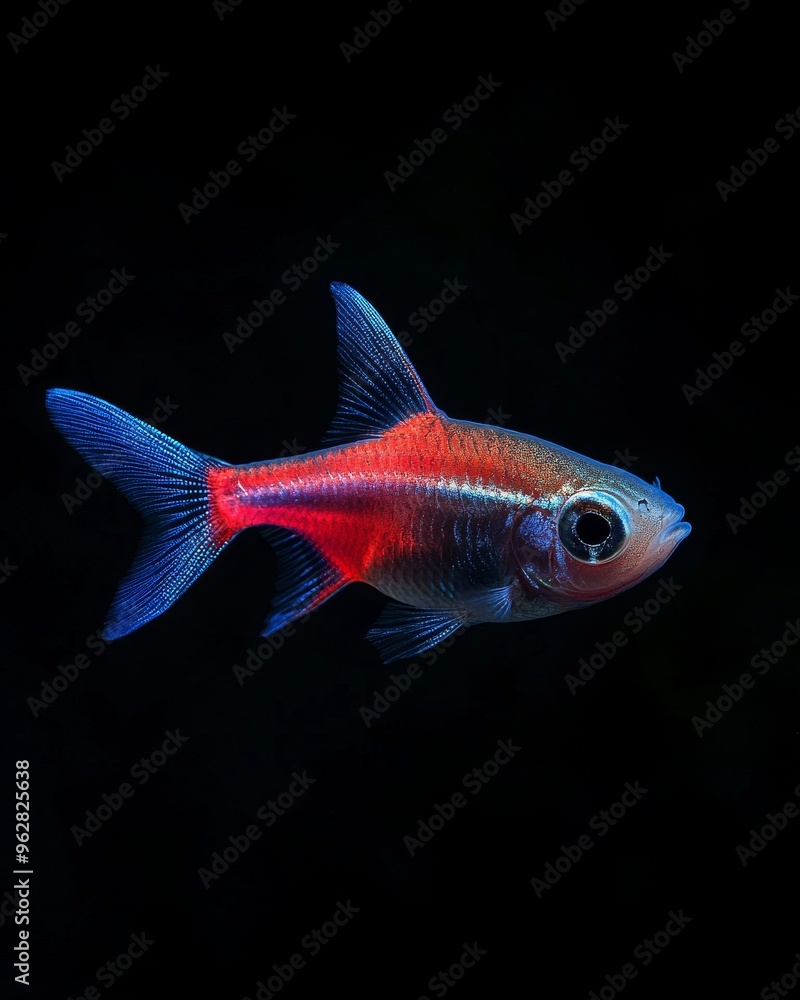 the Neon Tetra Fish, Isolated on black Background the Neon Tetra Fish, Isolated on black Background