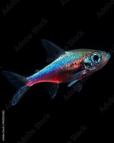 the Neon Tetra Fish, Isolated on black Background