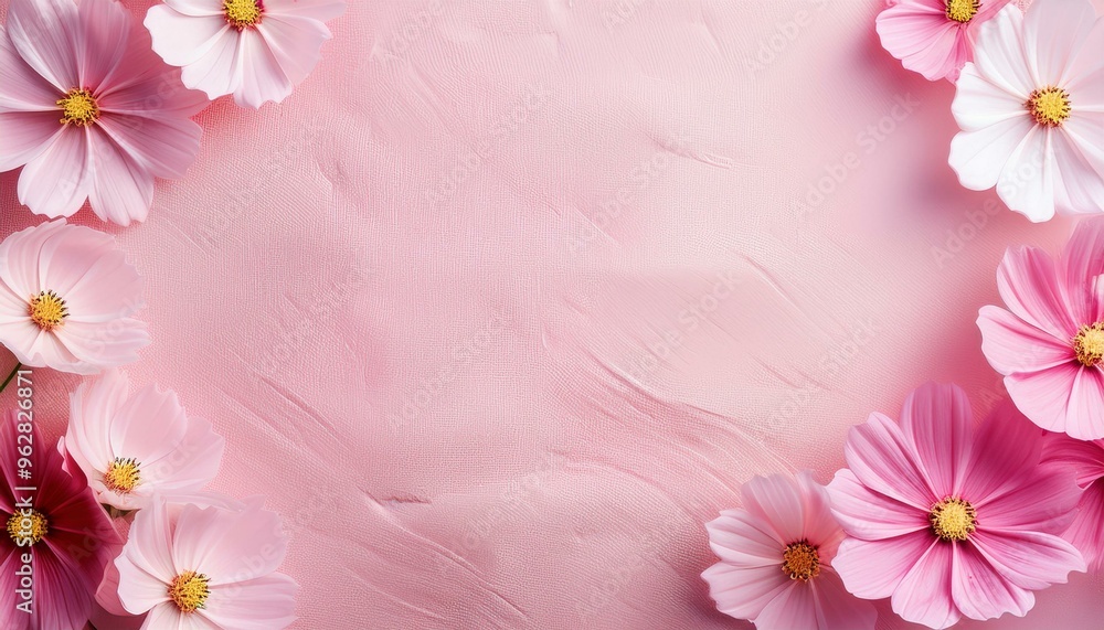 コスモスとピンクの和紙のコピースペース