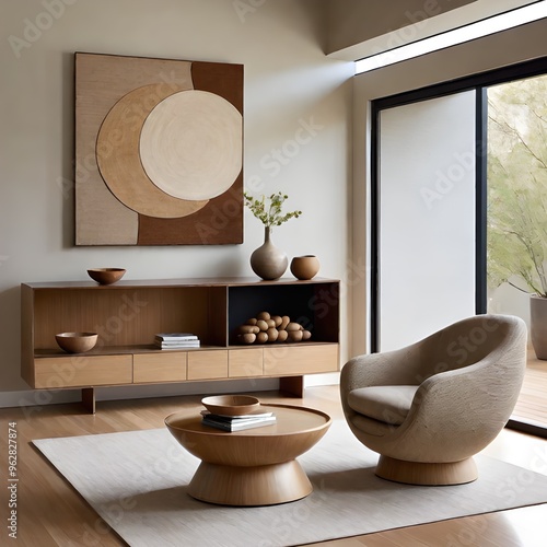 Minimalist rustic interior design of a living room, home interior mockup