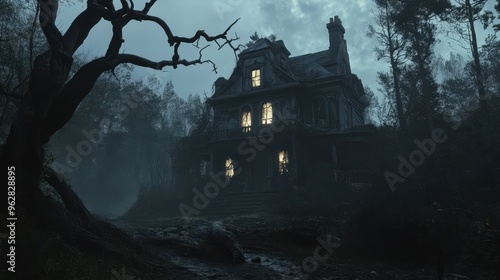 Haunting Mansion in the Misty Forest