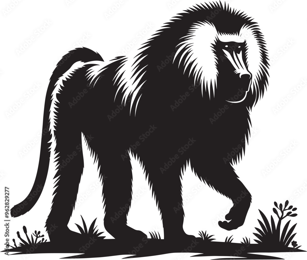 Fototapeta premium Baboon Monkey animal Silhouette isolated on white background