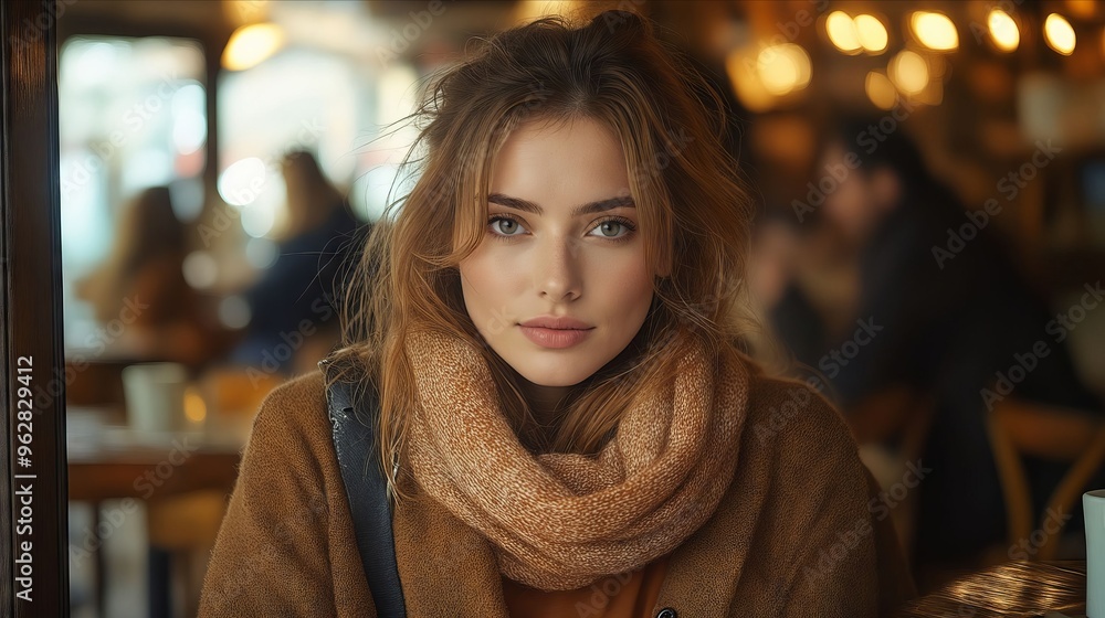 A woman sitting at a table with a cup of coffee A woman sitting at a table with a cup of coffee