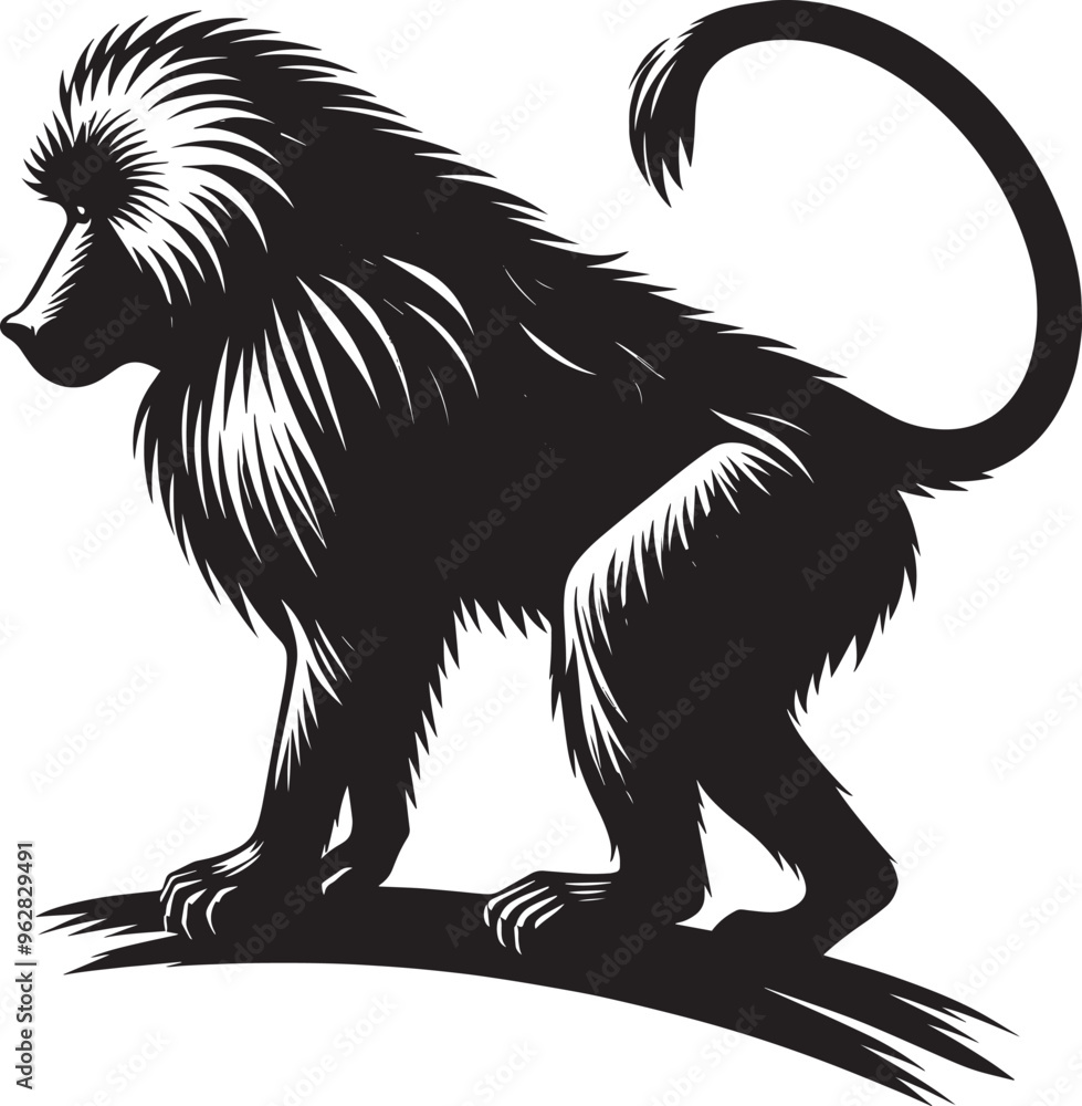 Obraz premium Baboon Monkey animal Silhouette isolated on white background