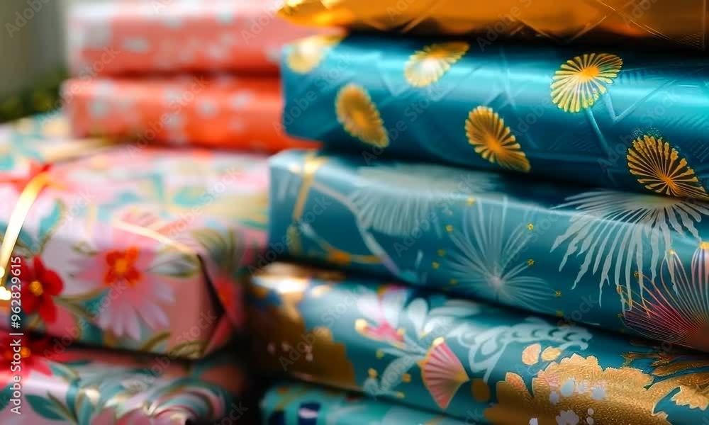 Stack of colorful gift wraps, Video Stack of colorful gift wraps, Video