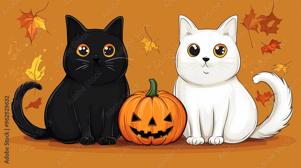 Happy Halloween banner or party invitation background with clouds, bats and pumpkins in paper cut style. Vector illustration. Full moon in orange sky, spiders web and witch cauldron. Place for text Happy Halloween banner or party invitation background with clouds, bats and pumpkins in paper cut style. Vector illustration. Full moon in orange sky, spiders web and witch cauldron. Place for text
