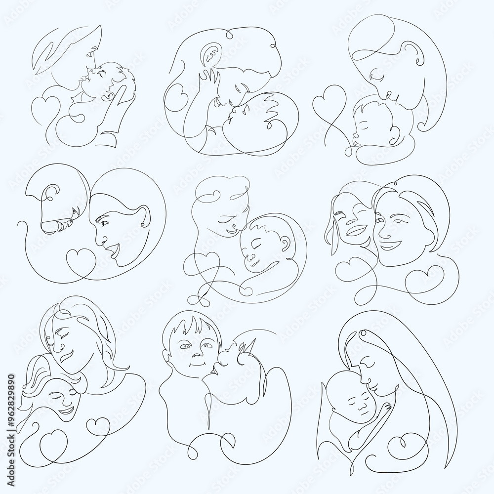set line art mom and baby vector on transparent background for design design background packaging set line art mom and baby vector on transparent background for design design background packaging