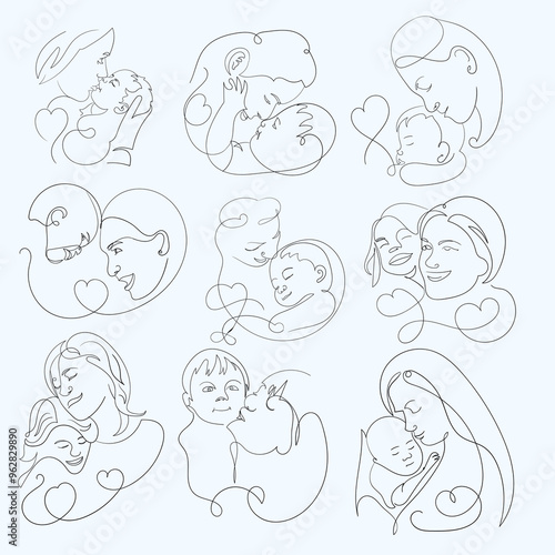 set line art mom and baby vector on transparent background for design design background packaging