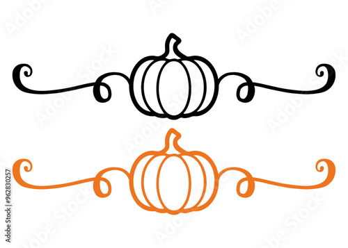 Logo con calabaza con línea de decoración de caligrafía como marco para su uso en felicitaciones y tarjetas del Día de Acción de Gracias