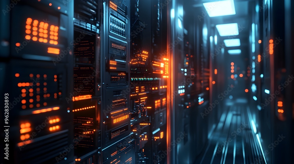 Fototapeta premium Sleek and Modern Data Center Infrastructure with Futuristic Aesthetic