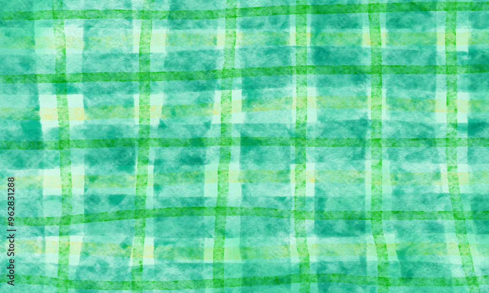 Fototapeta premium 緑色の可愛い水彩チェック柄背景