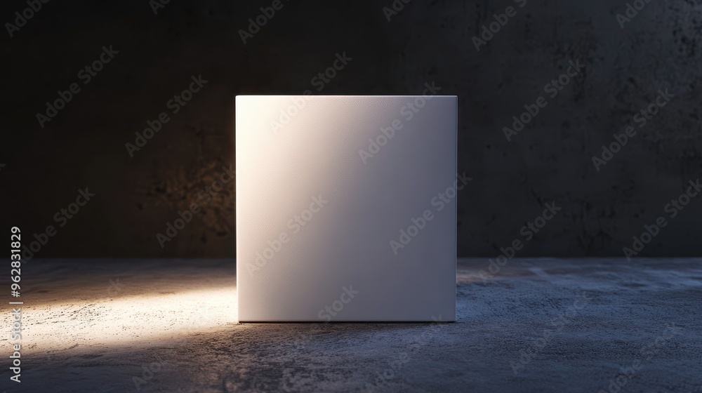 3D mockup of a white box with smooth, matte texture, illuminated by direct focused lighting 3D mockup of a white box with smooth, matte texture, illuminated by direct focused lighting