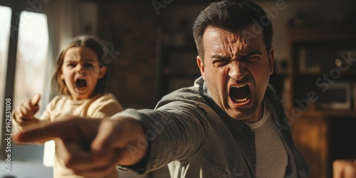 Angry man yelling at young girl.