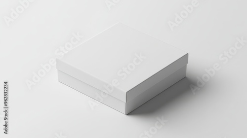 Crisp 3D mockup of a plain white box isolated on a white background with focused lighting and subtle shadow effects