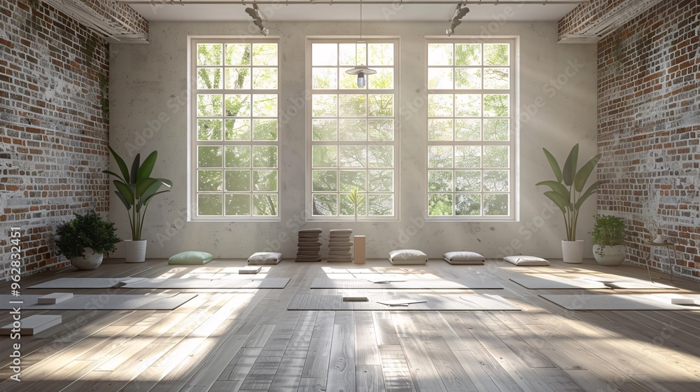 Obraz premium Yoga Studio with Large Windows and Natural Light