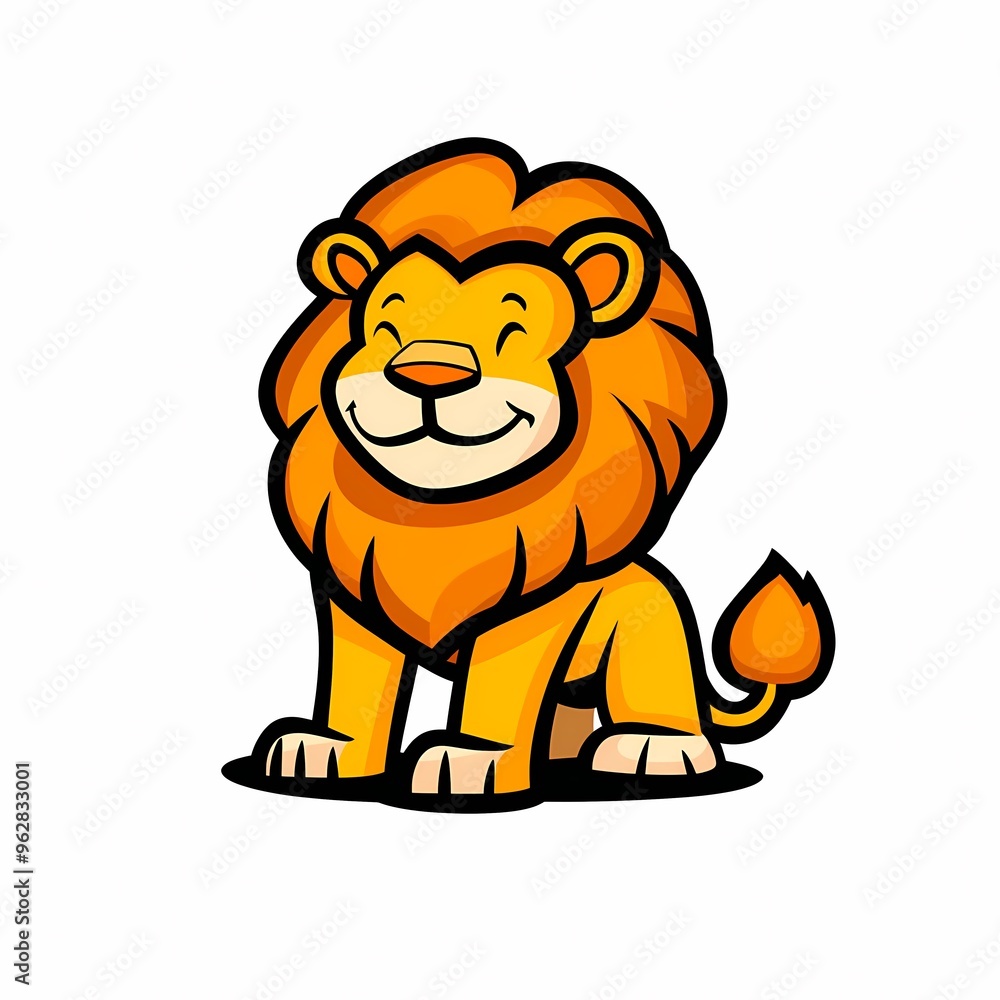 A cartoon lion with a happy expression, sitting on a white background. A cartoon lion with a happy expression, sitting on a white background.