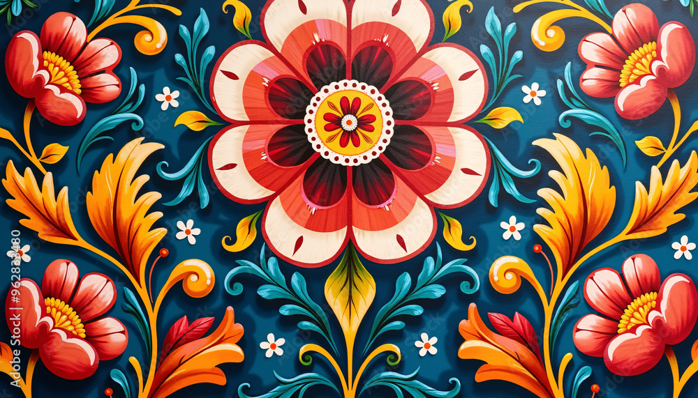 Hand-Painted Hispanic Motifs in a Vibrant Seamless Design Hand-Painted Hispanic Motifs in a Vibrant Seamless Design