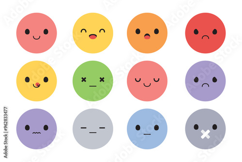 Set of cute cartoon emotion icons. Flat design illustration.	