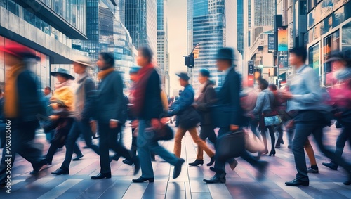 People walk in a hurry every day, indicating the rush hour of people in the city.