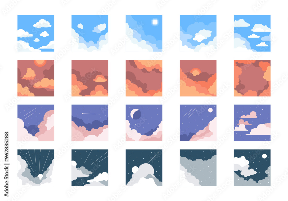 Flat Sky Illustration Element Set Flat Sky Illustration Element Set
