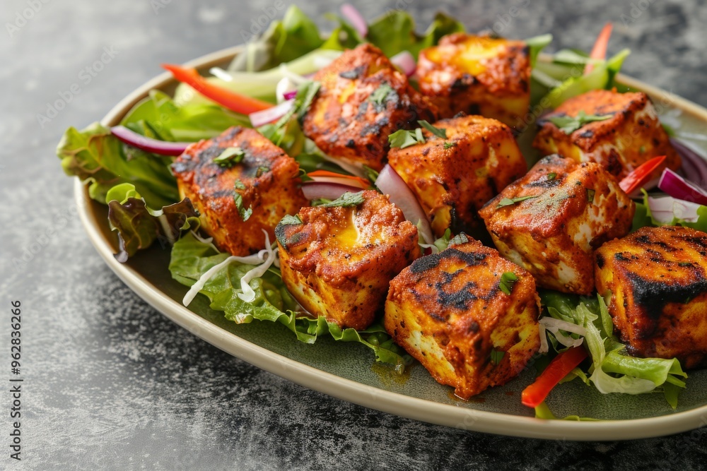 Grilled Paneer Tikka with Salad Grilled Paneer Tikka with Salad