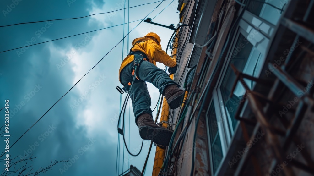 Photo of an electrician connecting electrical wires. Photo of an electrician connecting electrical wires.