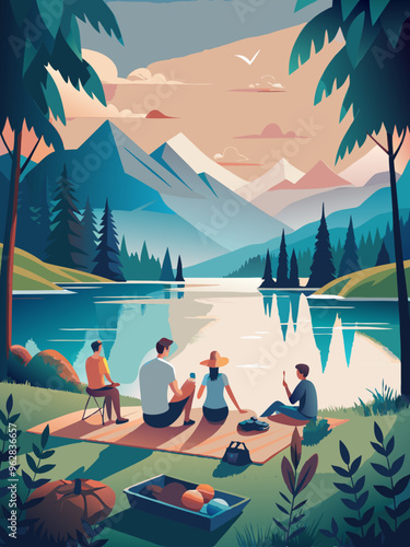 Serene Lakeside Camping with Friends in Picturesque Mountain Setting