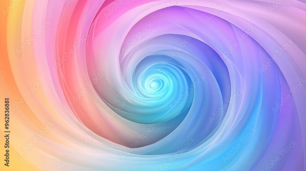 Obraz premium Colorful rainbow spiral circle in dreamlike abstract art, rendered in vector style with swirling gradients and soft hues
