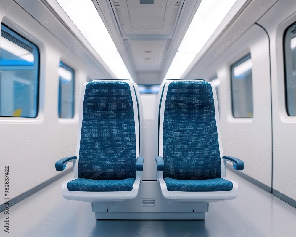 Obraz premium Modern train passenger room with LED lighting and reclining ergonomic seats, modern train LED lighting, comfortable and efficient travel