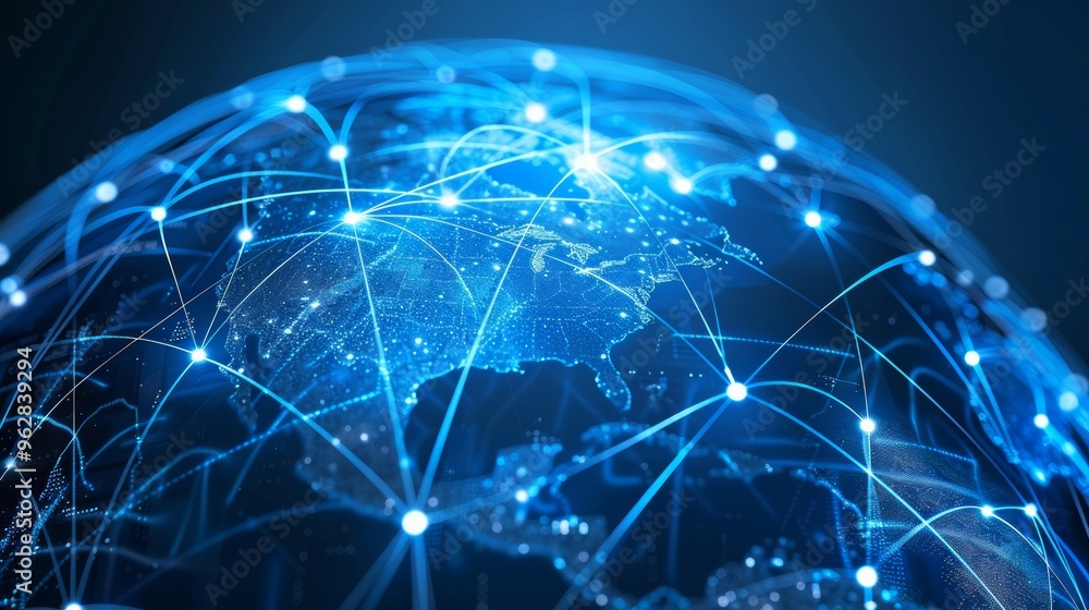 Photo of the Global Network Hub, a US-centric digital world, representing high-speed data transfer, cyber technology and international information exchange. Photo of the Global Network Hub, a US-centric digital world, representing high-speed data transfer, cyber technology and international information exchange.