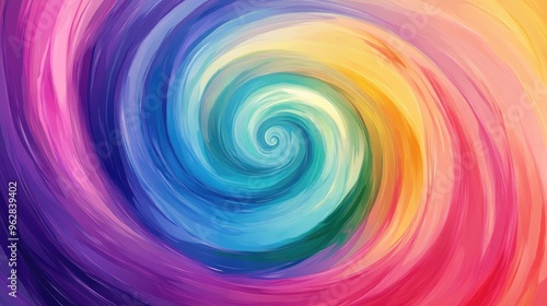 Vector illustration of an abstract rainbow spiral circle, with swirling dreamlike hues, creating a surreal and vibrant backdrop