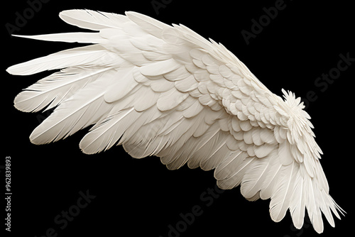 White angel or bird wing on black background photo