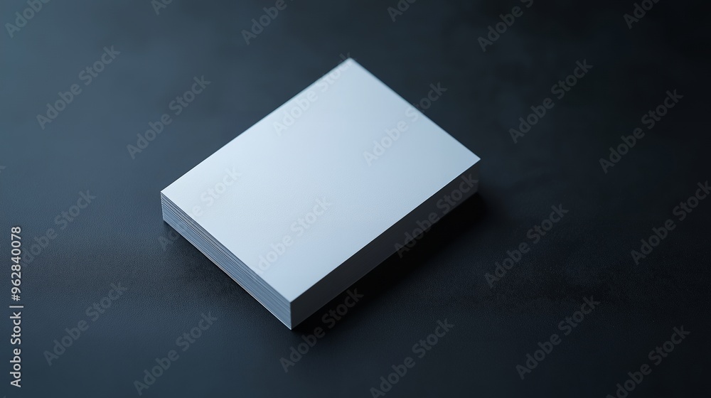 A stack of blank white business cards on a dark blue surface. A stack of blank white business cards on a dark blue surface.