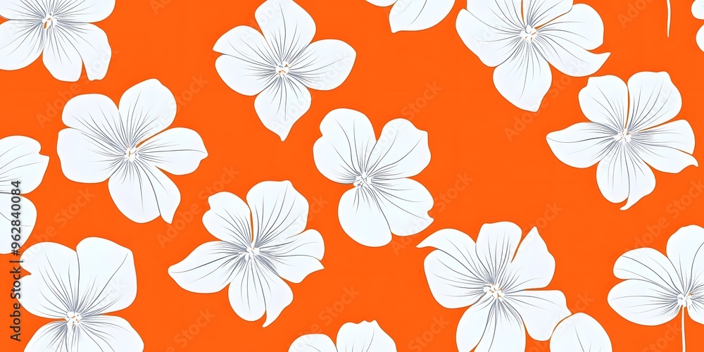 White seamless floral on orange background White seamless floral on orange background