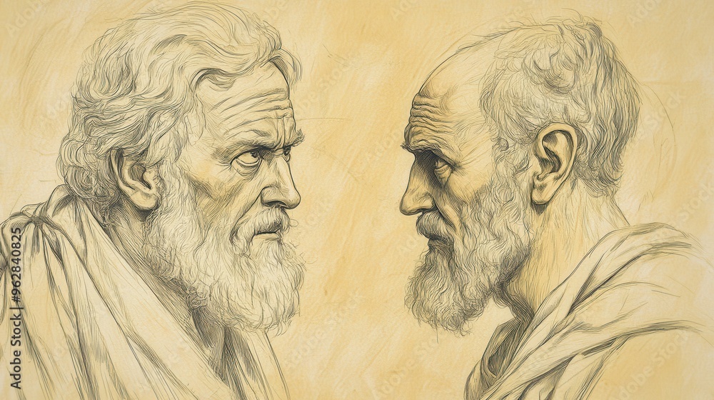 Fototapeta premium Biblical Illustration: A Wise Judge Tempted with a Bribe, His Inner Conflict Against Corruption in Ecclesiastes on a Beige Background