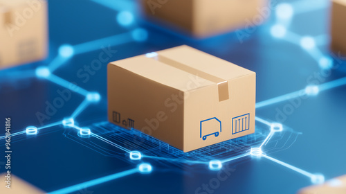 Smart logistics network with futuristic packaging and digital connections