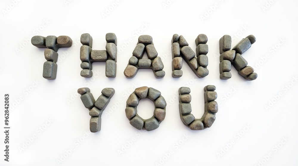 Thank you spelled with river rocks on white background Thank you spelled with river rocks on white background
