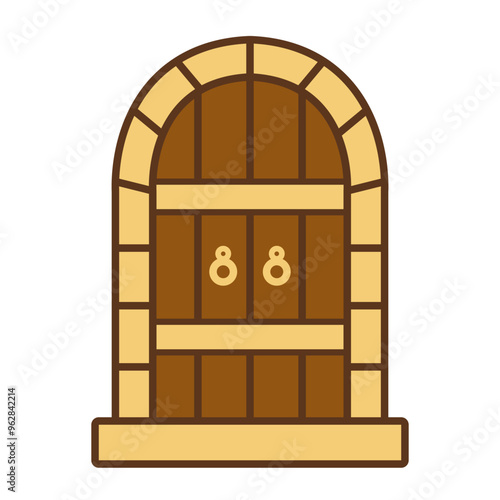 Door cartoon, digital art illustration.