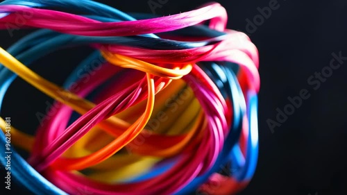 Exploring colorful wire art creation with vibrant strands intertwined in artistic shapes photo