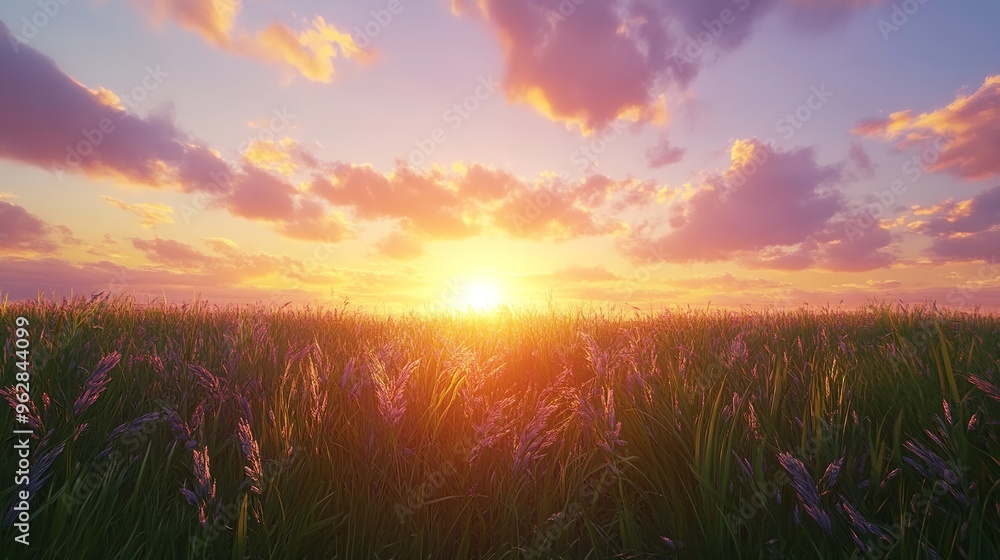 Sun Setting Over Field of Tall Grass Sun Setting Over Field of Tall Grass