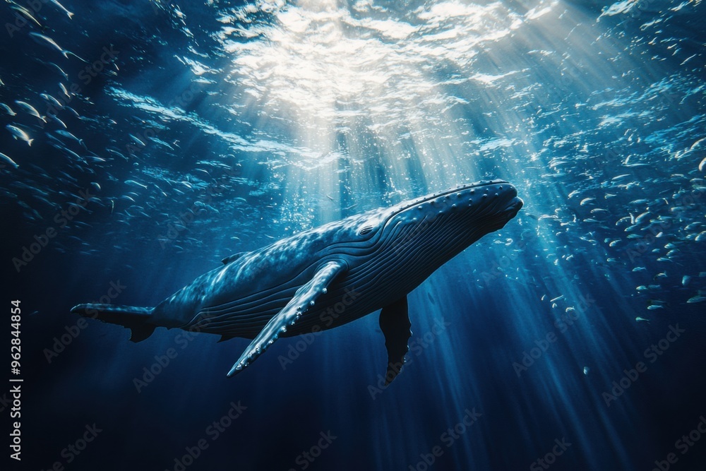 Fototapeta premium Majestic whale swimming in ocean depths
