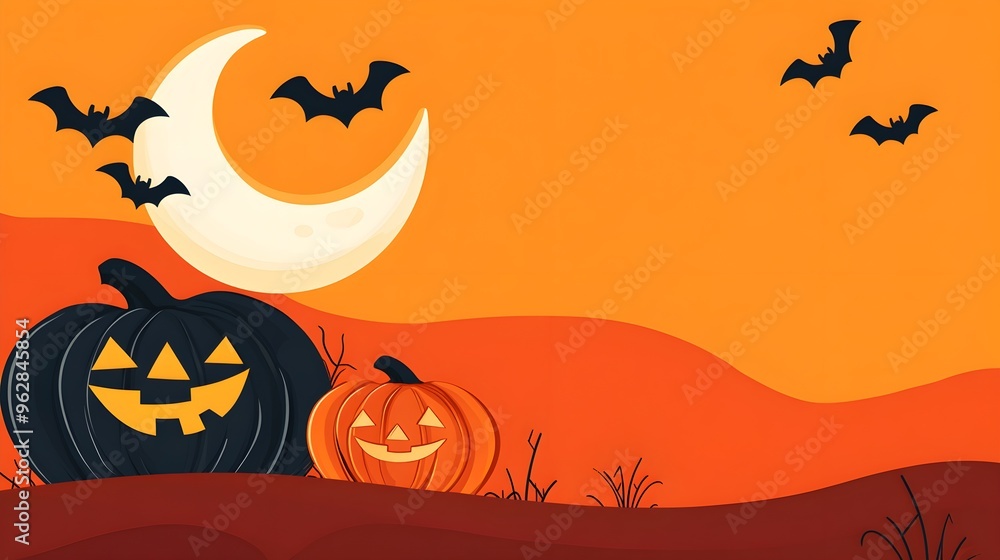 A Halloween themed poster with bats flying in the background A Halloween themed poster with bats flying in the background