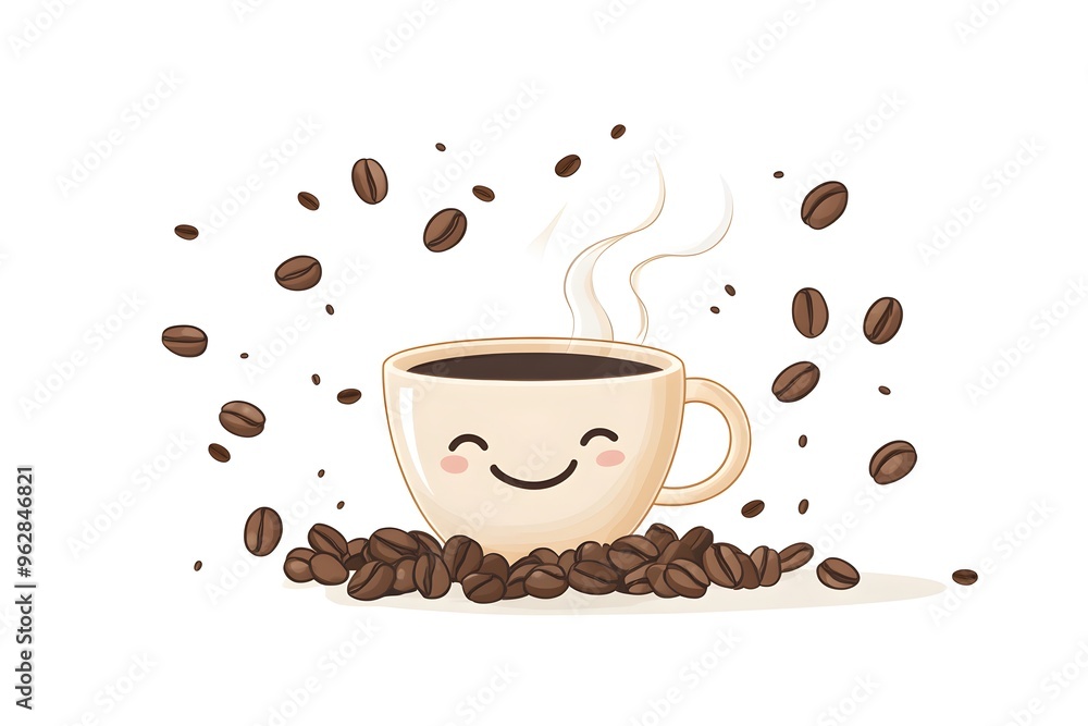 Obraz premium A cartoon cup of coffee with a smiling face