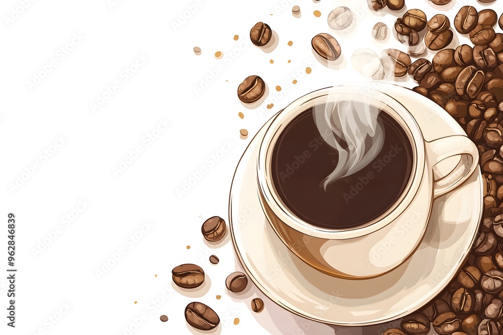 Obraz premium A white coffee cup with steam rising from it