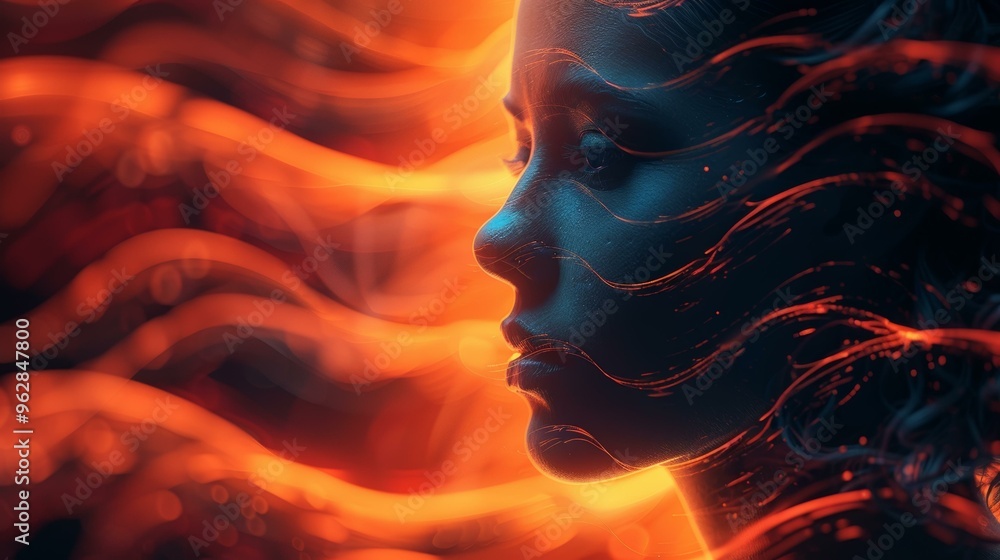 Abstract Portrait of a Woman with Glowing Lines Abstract Portrait of a Woman with Glowing Lines