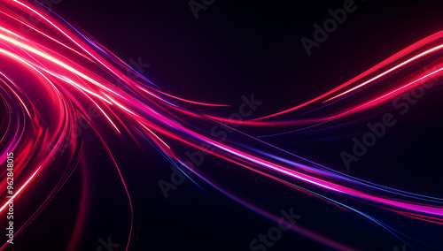 Neon Energy Flow: Abstract Glowing Lines on Black Background