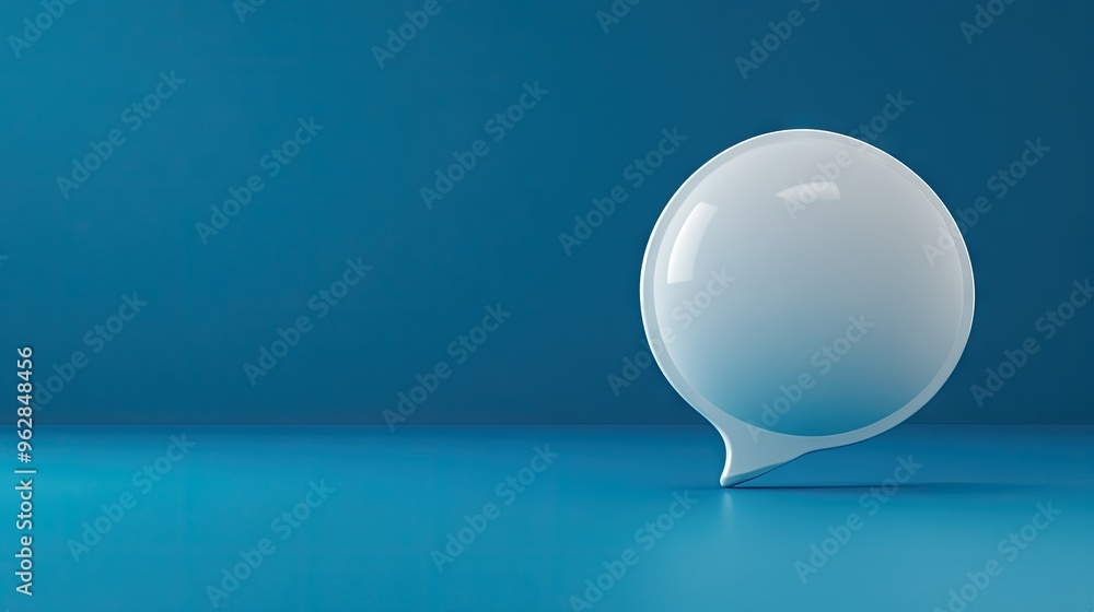 3D rendered white chat bubble on a rich blue background, ideal for illustrating conversation, text messaging, or dialogue in digital media. 3D rendered white chat bubble on a rich blue background, ideal for illustrating conversation, text messaging, or dialogue in digital media.